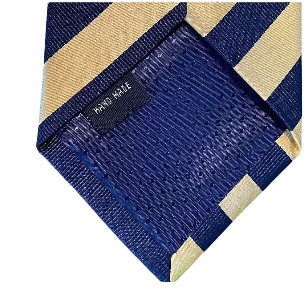 Parsley Luxury Neckwear Yellow Navy Diagonal Striped Silk Tie, 58.5